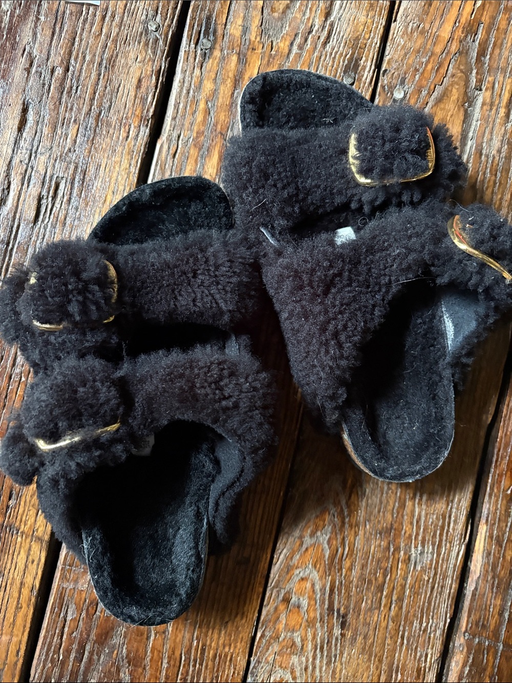 Birkenstock Black Shearling Lined Slides 39 new
